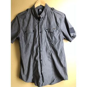 Ecko Unltd Button Shirt Short Sleeve Gray Size M
